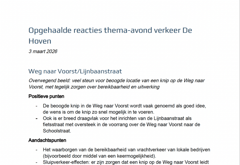 Samenvatting reacties thema avond verkeer De Hoven - 3 maart 2026